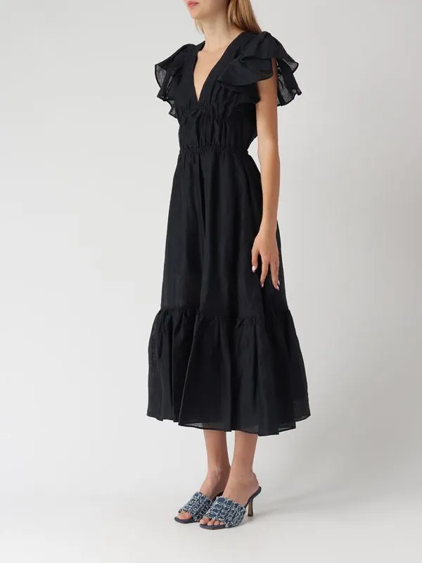 Abito donna Meimeij in cotone con maniche a rouches Navy