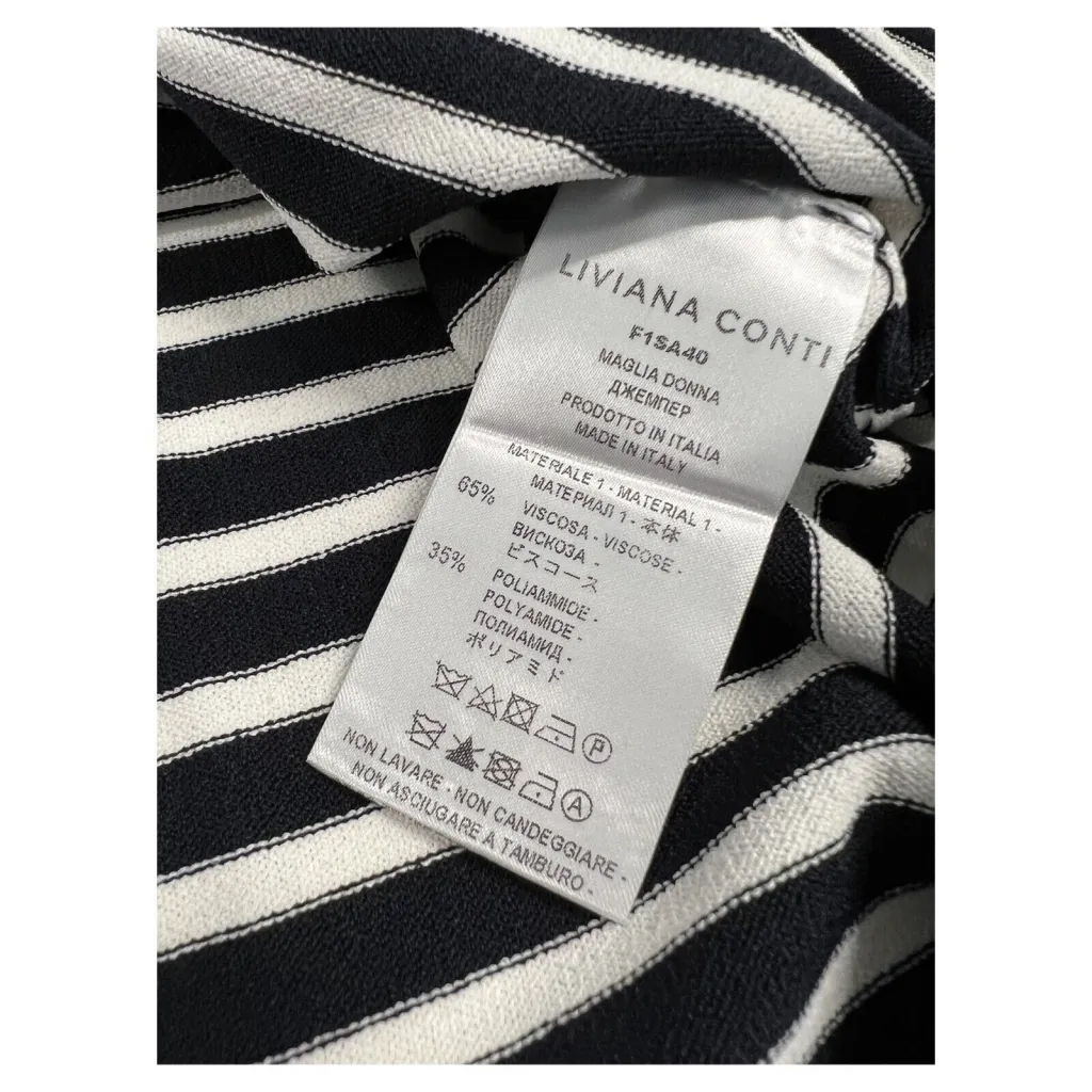 LIVIANA CONTI Blue and White Striped Women's Sweater F1SA40 65% Viscose 35% Polyamide Made in Italy