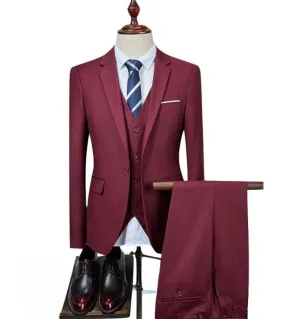 New Fashion Men's Business Suit Three-Piece Set Groom Wedding Solid Color Blazers Jacket Coat Pan