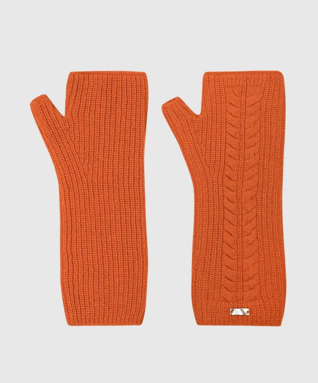 Orange Wool Textured Pattern Gloves by Herno