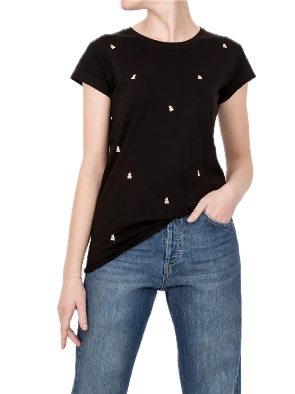 Teddy Bear Black T-shirt with Applications